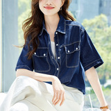 可风各牛仔衬衫53092P85K136工装牛仔蓝衬衫女短袖，女装衬衫，可风各