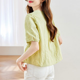 时尚V领短袖衬衫女夏季新款修身显瘦百搭上衣，女装衬衫，可风各