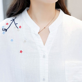时尚刺绣宽松短袖衬衫女夏季新款韩版百搭显瘦上衣休闲衬衣，女装衬衫，可风各