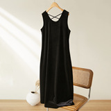 可风各金丝绒吊带连衣裙57060P97K155.2后背交叉高品质长裙女，女装连衣裙，可风各