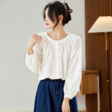 可风各长袖衬衫52181P73K116.8纯棉刺绣上衣宽松休闲衬衣，女装衬衫，可风各