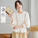 可风各长袖衬衫58031P75K120蕾丝花边圆领衬衫女长袖，女装衬衫，可风各