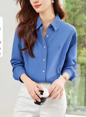 可风各衬衫511033P79K126.4马球刺绣蓝衬衫女长袖