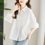 27006衬衫不对称褶皱白衬衣通勤宽松显瘦翻领设计感上衣，女装衬衫，可风各