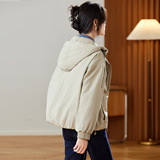 可风各棉服59081P180K228格纹拼接加棉连帽外套女，女装棉衣/棉服，可风各