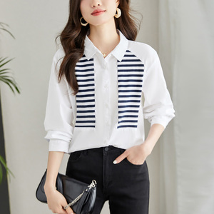 時(shí)尚洋氣條紋拼接寬松休閑襯衫圖片