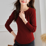 法式三粒扣纯色显瘦针织衫优雅坑条线衫毛衣，女装针织衫/毛衣，可风各