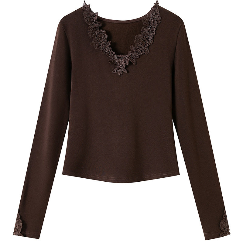 棉茧蕾丝拼接打底衫,女装T恤,可风各