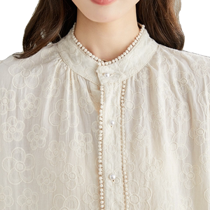 宮廷風(fēng)蕾絲立領(lǐng)寬松長袖襯衫秋季新款通勤百搭圖片