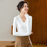 棉茧蕾丝拼接打底衫，女装T恤，可风各