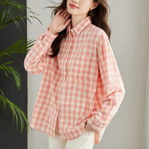 文藝氣質(zhì)格子襯衫女長袖加厚秋裝新款韓版寬松顯瘦百搭上衣圖片