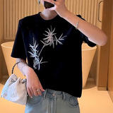 时尚竹纹印花圆领短袖T恤宽松显瘦百搭款，女装T恤，可风各