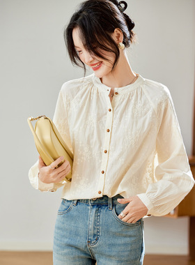 可风各长袖衬衫58079P80K128杏色圆领衬衫女长袖2