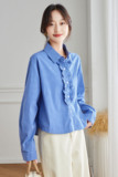 蓝格长袖衬衫女装2025早秋新款轻奢高级感H版衬衣女通勤上衣，女装衬衫，可风各