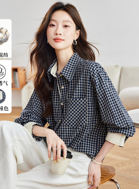 可风各长袖衬衫58055P108K172.8格纹长袖衬衫女
