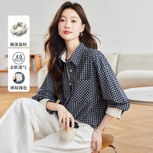 可风各长袖衬衫58055P108K172.8格纹长袖衬衫女，女装衬衫，可风各