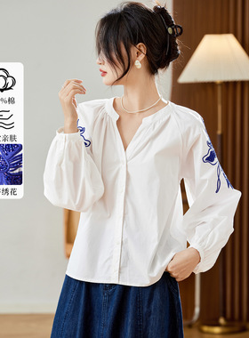 可风各长袖55117P94K105.4绣花白衬衫女长袖