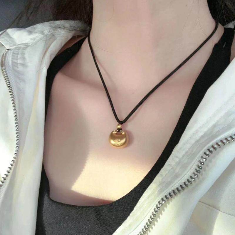 网红胖福吊坠项链女气质高级感黑项链