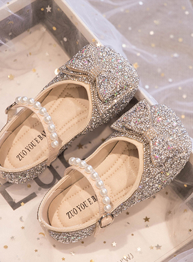 真皮女童鞋艾莎公主鞋2025新款漂亮女宝水晶鞋配礼服女孩儿童皮鞋