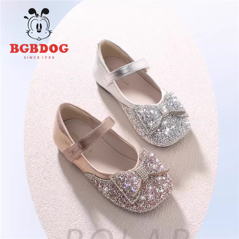 真皮女童鞋水晶公主鞋2025春秋季新款小女孩软底皮鞋儿童宝宝单鞋