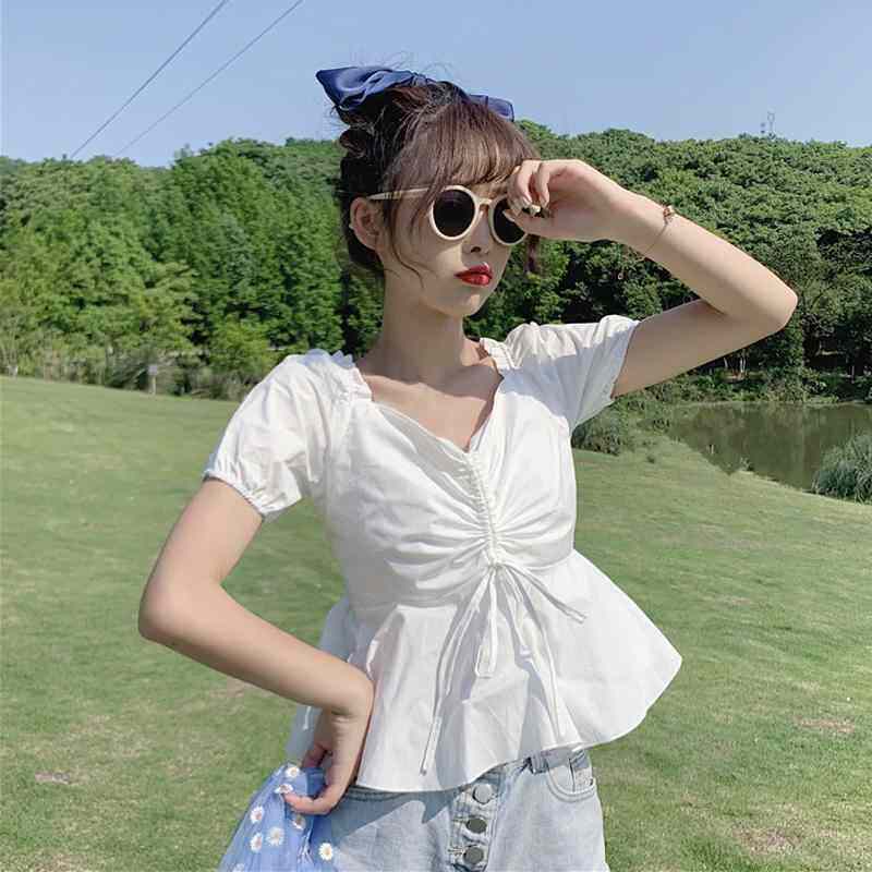 Women's wear Korean Edition Self cultivation Show thin Versatile temperament Chouzhe Waist Bubble Short sleeved shirt jacket summer have cash less than that is registered in the accounts V-neckin the Women's clothing/Boutique , Shirt  category - from Buy2taobao.com to provide professional Taobao agent buy service