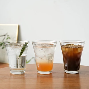 ocean进口玻璃牛奶杯咖啡杯家用宽口竖纹喝水杯耐热茶杯饮料杯