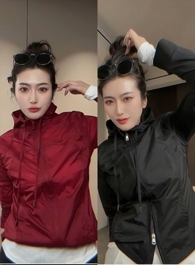 超火轻薄红色连帽防晒衣女时尚气质上衣2026夏季新款长袖修身夹克