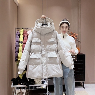 简约加厚中长款羽绒棉服女欧货2025冬季新款休闲收腰百搭棉衣棉袄