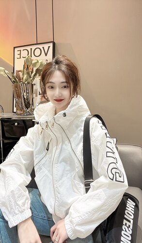 欧货彩色三个拉链轻薄防晒衣女