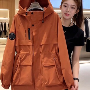韩范时尚加棉中长款收腰连帽风衣女2026秋季新款百搭贴标宽松外套