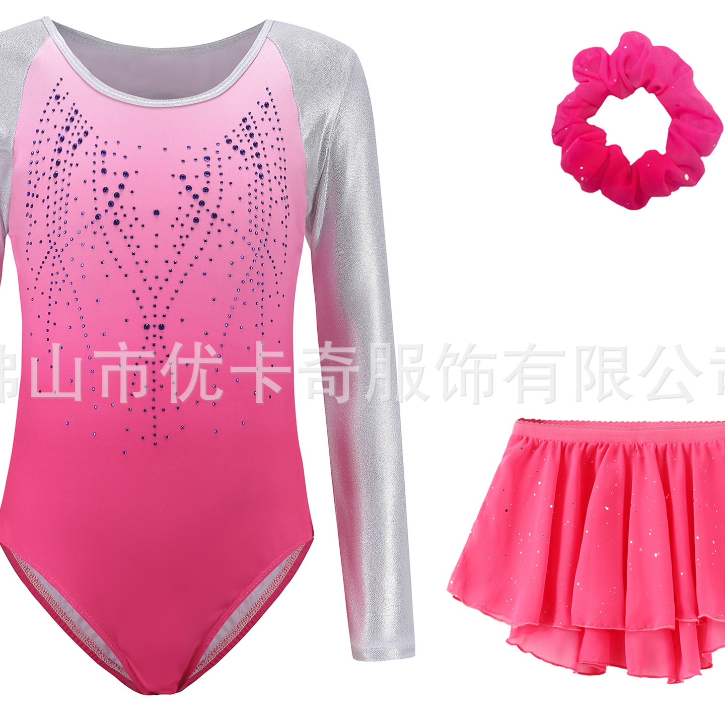 现货儿童体操服带钻女童芭蕾舞练功服纱裙头花中国舞考级服舞蹈服