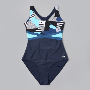 8818外贸女士训练泳衣简约几何印花成人专业运动泳衣高品质游泳装