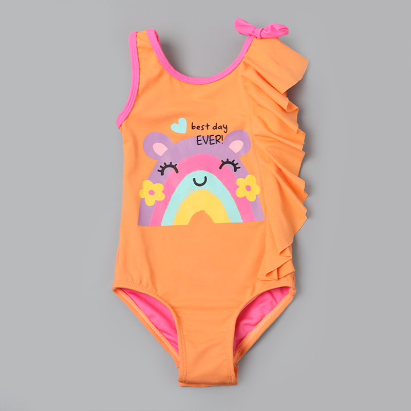 8818外贸宝宝连身泳衣卡通彩虹洋气女童荷叶边游泳衣可爱三角泳装