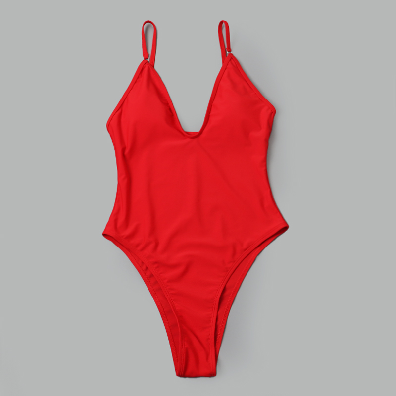 外贸显白红色女士连体泳衣
