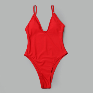 8818外贸显白红色女士泳衣简约性感高叉三角连体泳衣时尚 冲浪泳衣