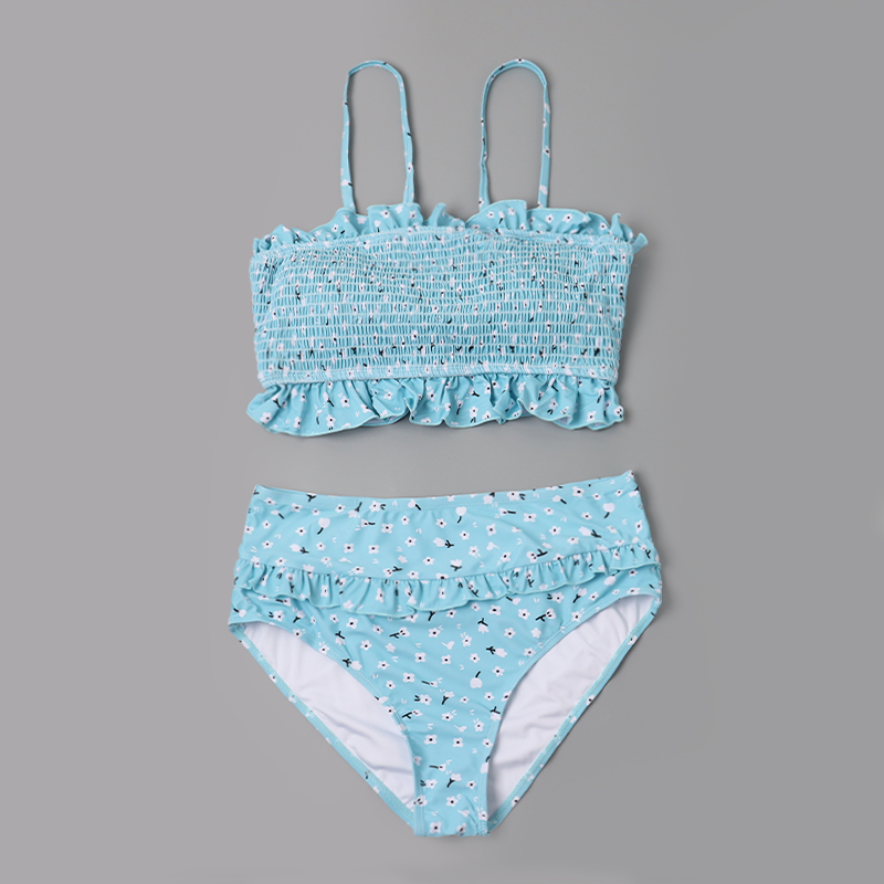 女士天蓝色碎花比基尼甜美小清新