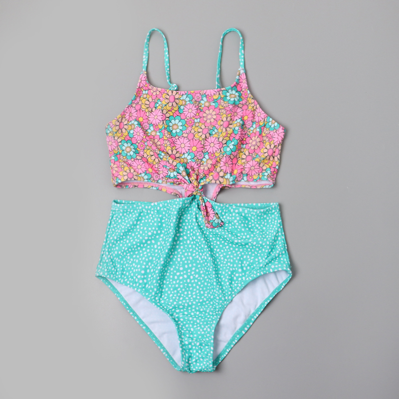 8818外贸儿童连体泳衣可爱波点女大童海边游泳衣洋气露腰女孩泳装