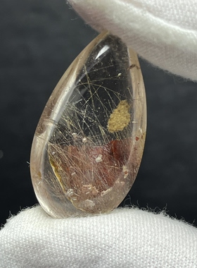 天然水晶包裹发晶晶中晶共生红色云母片水晶水滴吊坠已经优美漂亮