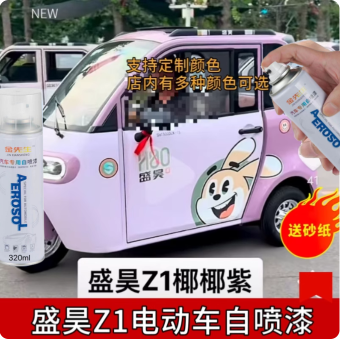 盛昊A9电动车抹茶绿自喷漆冰淇淋白色专用车漆粉色划痕修复补漆