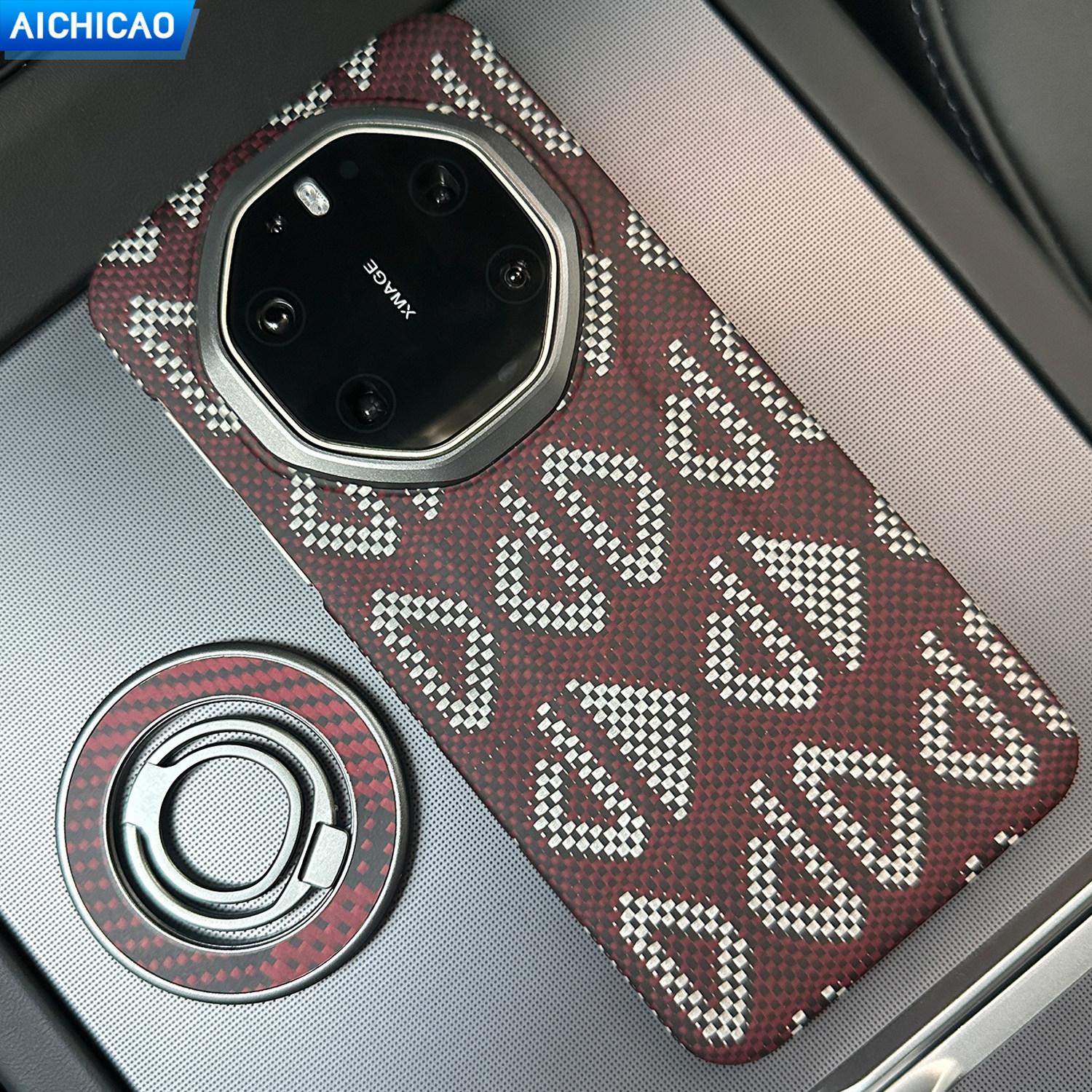 AICHICAO适用华为Mate80rs非凡大师凯夫拉手机壳磁吸超薄新款华为Mate8RS碳纤维磨砂高级防摔几何图案编织壳