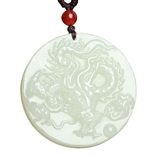 天然新疆和田玉白玉龙牌吊坠祥龙献瑞玉佩挂件男女款玉石项链