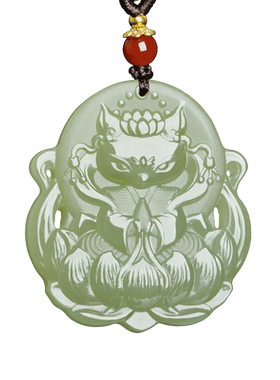 和田玉狐狸吊坠九尾狐挂件玉项链