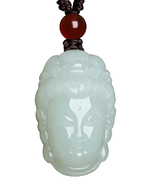 天然新疆和田玉观音吊坠白玉观音菩萨头挂件男款保平安玉牌玉饰品