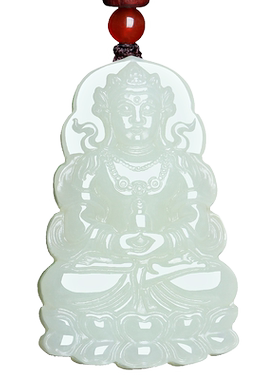 天然和田玉坐莲观音吊坠