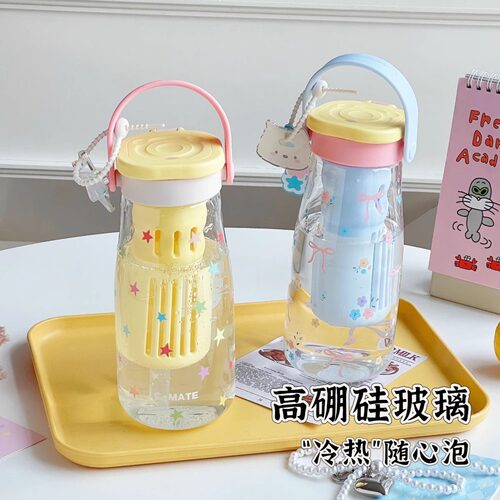 女生玻璃茶水分离杯吸管泡茶杯