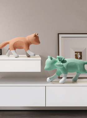 现代简约抽象猫桌面摆件客厅电视柜书柜家居装饰品创意工艺品摆设