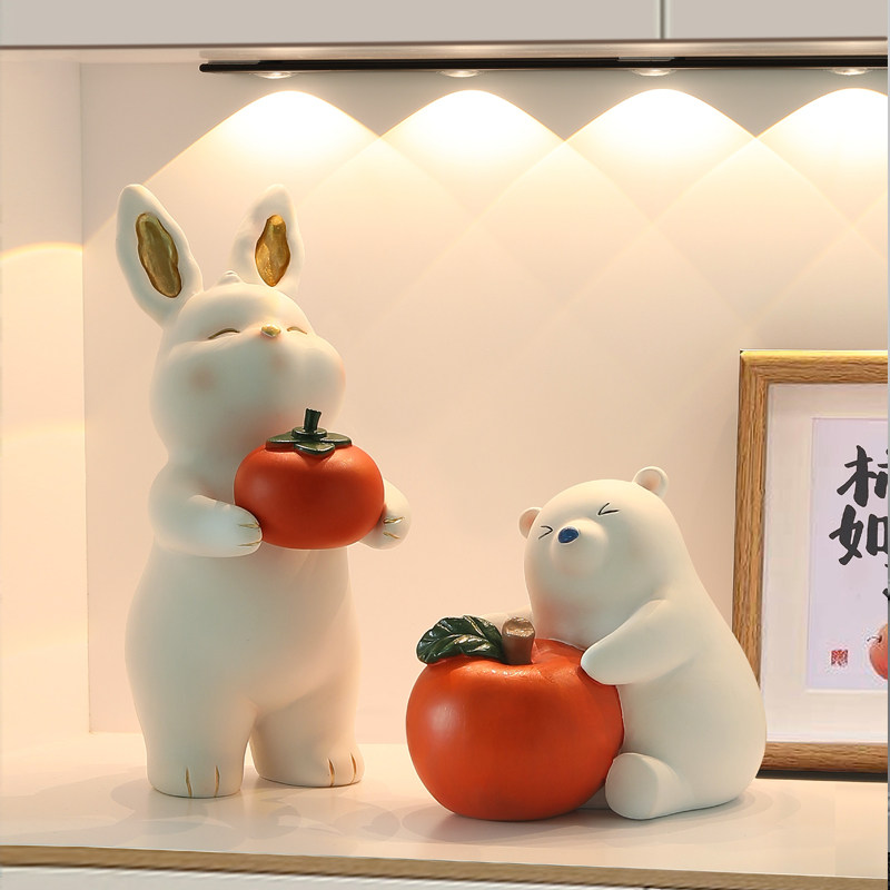 新中式柿柿如意摆件玄关客厅装饰品兔子摆件办公室桌面新年礼物