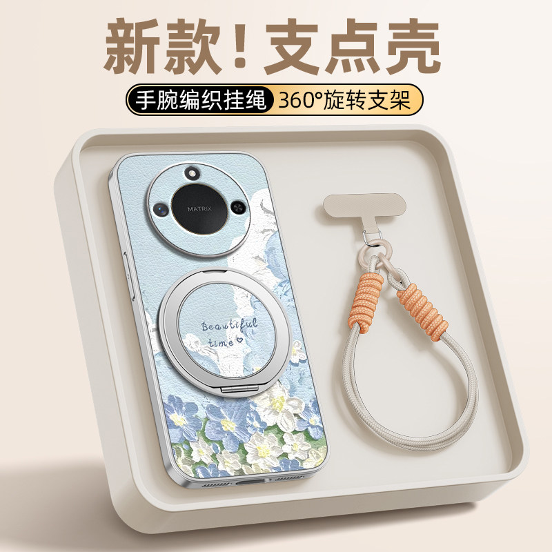 油画云花适用荣耀X70手机壳华为荣耀x60pro全包防摔x50GT保护套x40新款x30红色x20se外壳x60i带挂绳磁吸支架