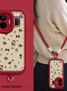 适用realme真我neo7手机壳玫瑰小熊GTneo6/5/3带挂绳GT6/5/7pro女realmeGT新款realmeGTneo2T外壳真我11pro