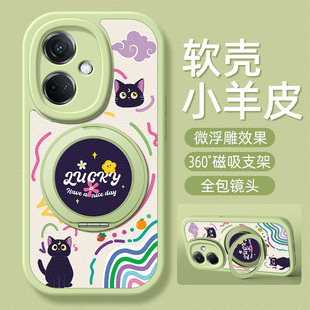 黑猫适用OPPOK13Turbo手机壳带支架OPPOK12/11/10/7新款K13TurboPro保护套K12Plus硅胶外壳K11x/K10x防摔女
